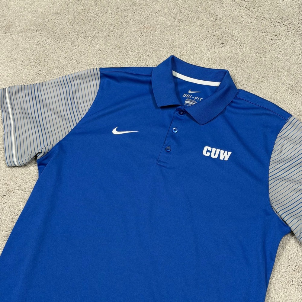 Nike Dri-FIT CUW Concordia University Wisconsin Polo Shirt Mens XL Blue Striped